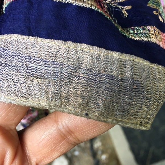 Vintage Navy-Blue BAGH PHULKARI chiffon SAREE SARI - Picture 10 of 10